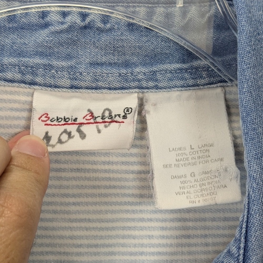 Vintage Bobbie Brooks 90s Embroidered Teddy Bear Stripe Shirt Denim Collar Large - Picture 3 of 7
